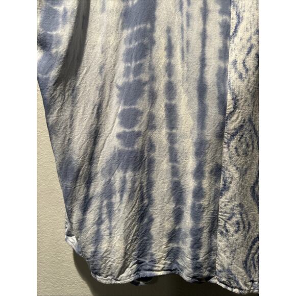 Chicos Top Womens Large Gauzy Linen Blend Blue Boho Beach Cruise Resort Oversize - Picture 5 of 9